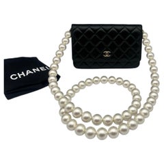 Chanel Maxi Pearls Wallet on Chain WOC Black Quilted Mini Bag