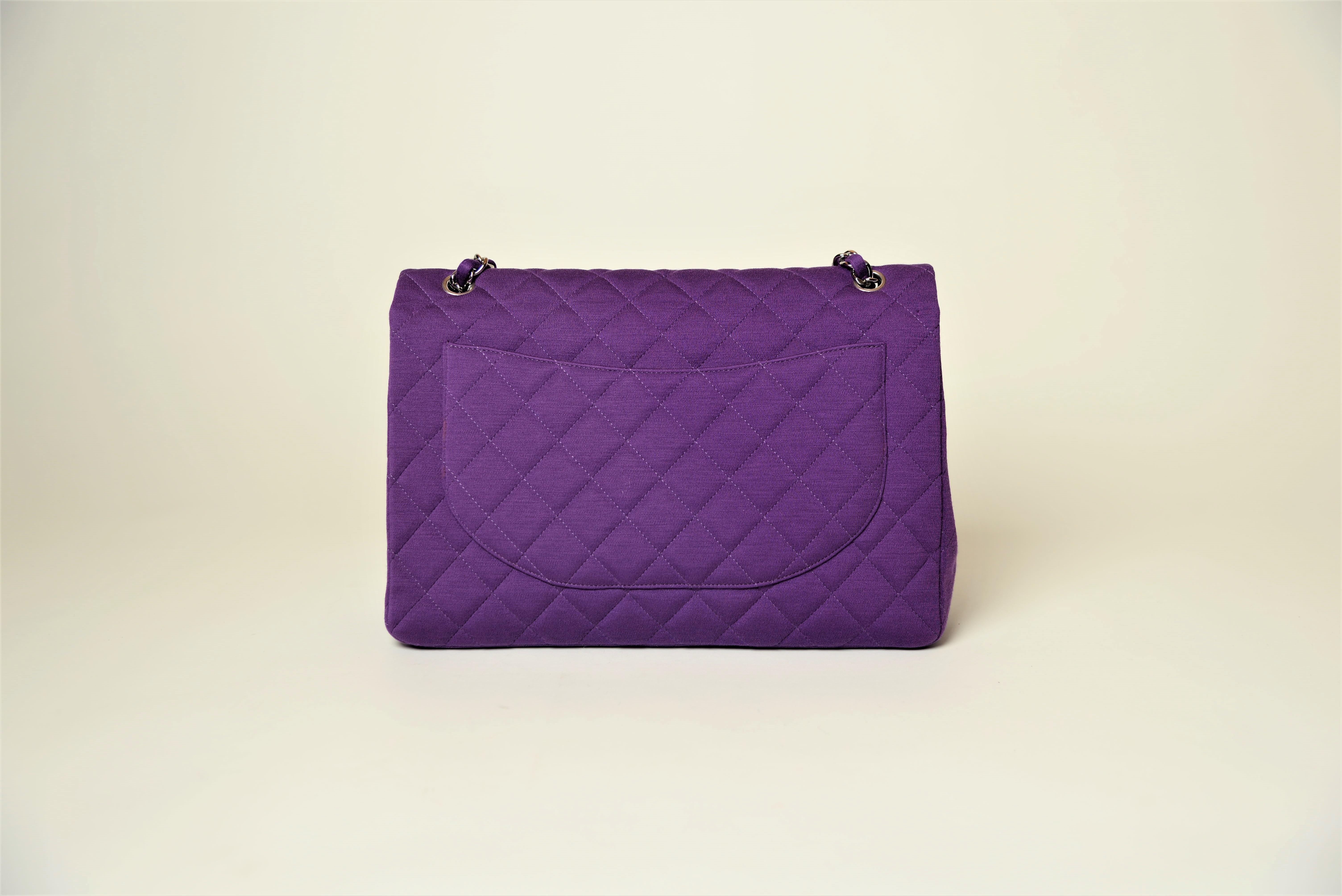 Chanel Maxi Purple Quilted Jersey Classic Flap Bag Full-Set 1