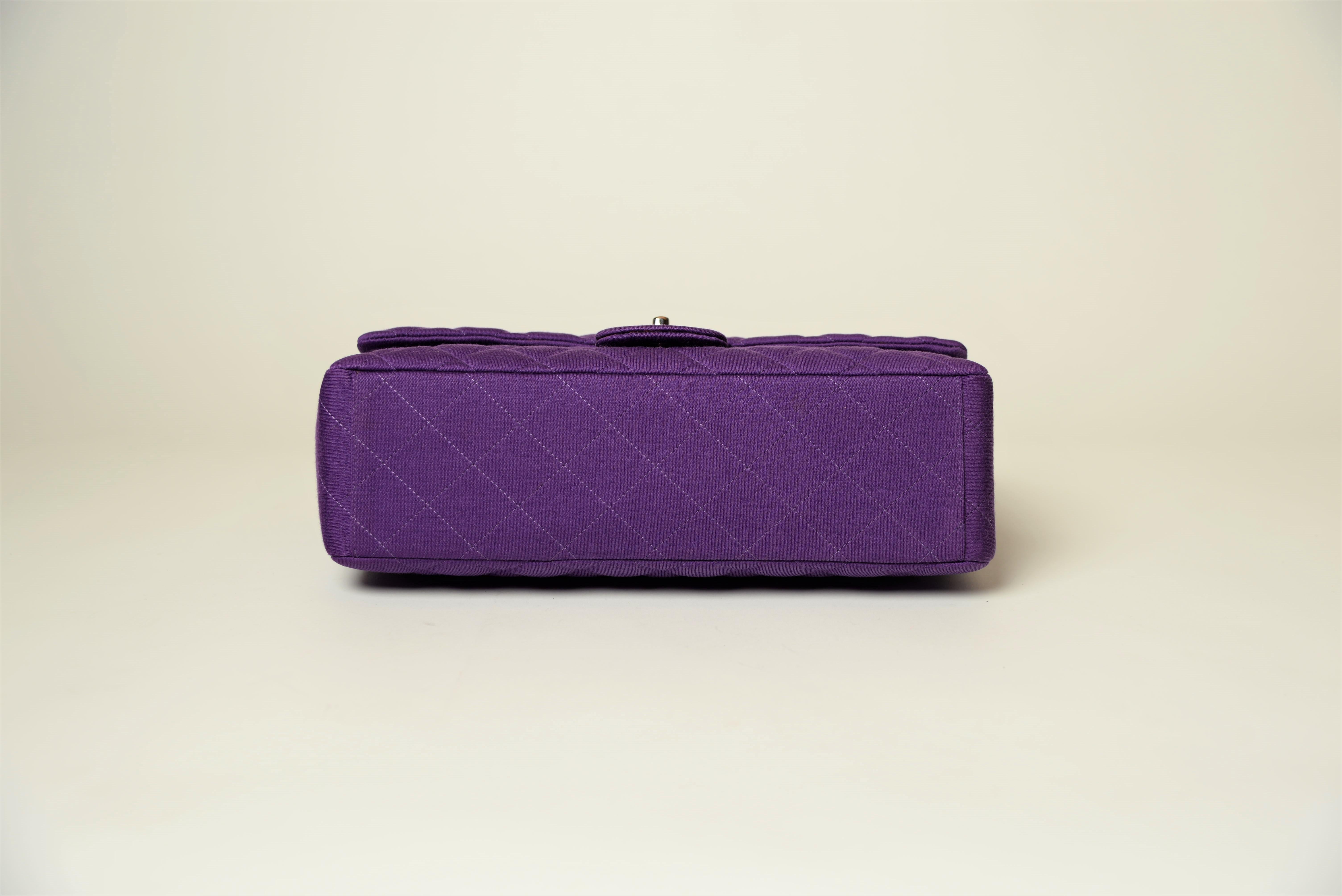 Chanel Maxi Purple Quilted Jersey Classic Flap Bag Full-Set 2