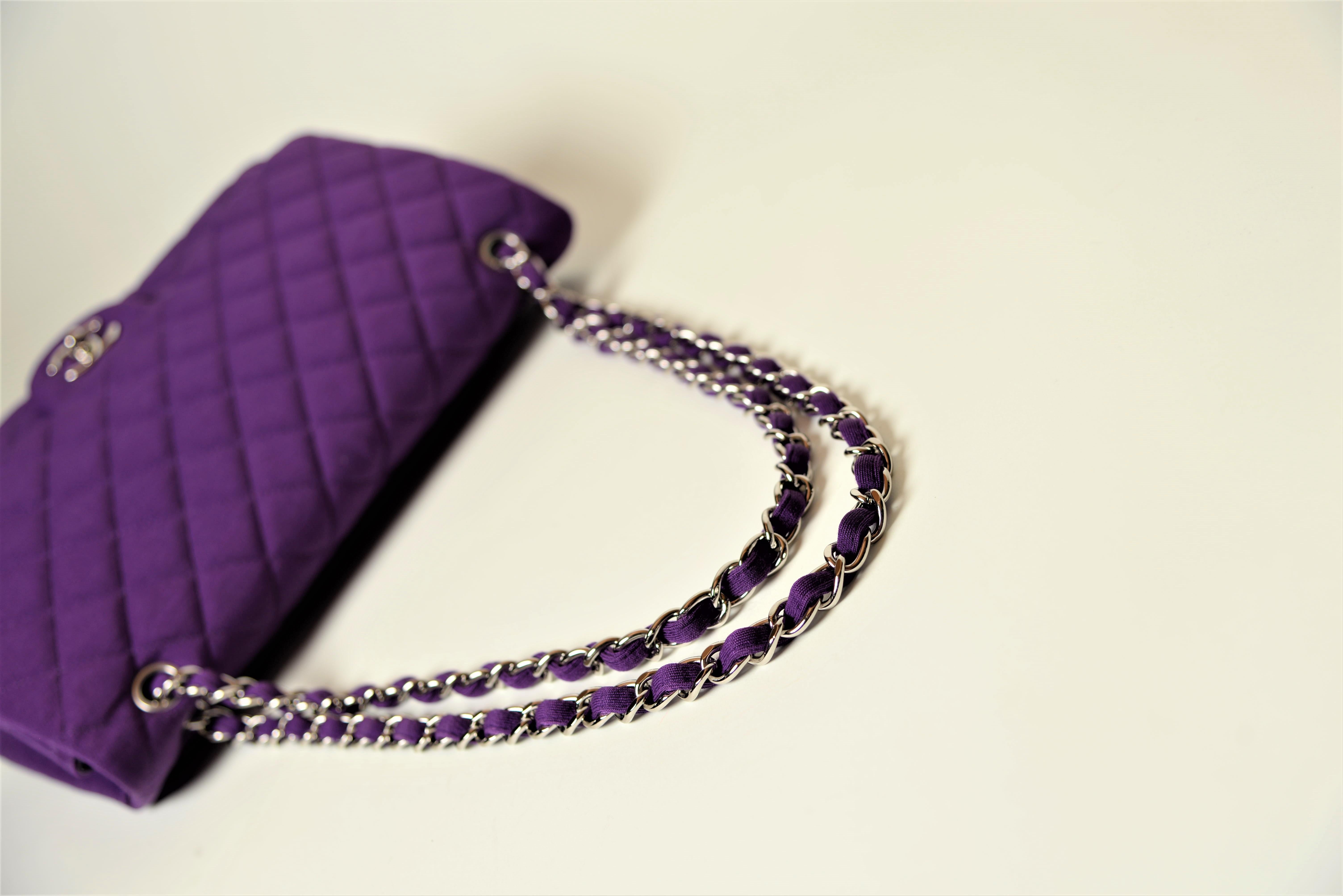 Chanel Maxi Purple Quilted Jersey Classic Flap Bag Full-Set 3