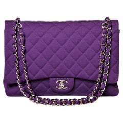 Chanel Maxi Purple Quilted Jersey Classic Flap Bag Full-Set