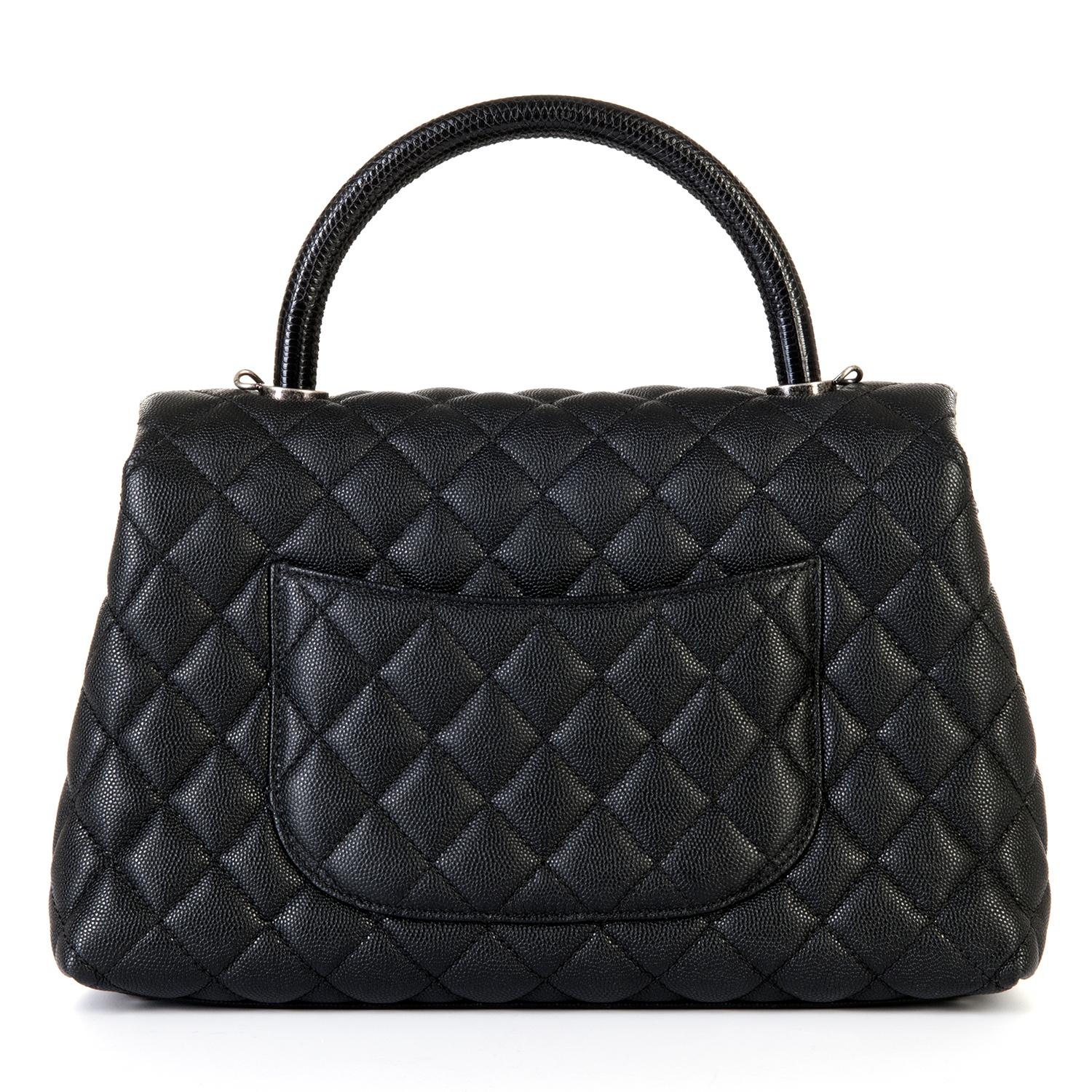Women's Chanel Maxi Quilted Caviar and Lizard 30cm Kelly Bag with Silver Hardware 