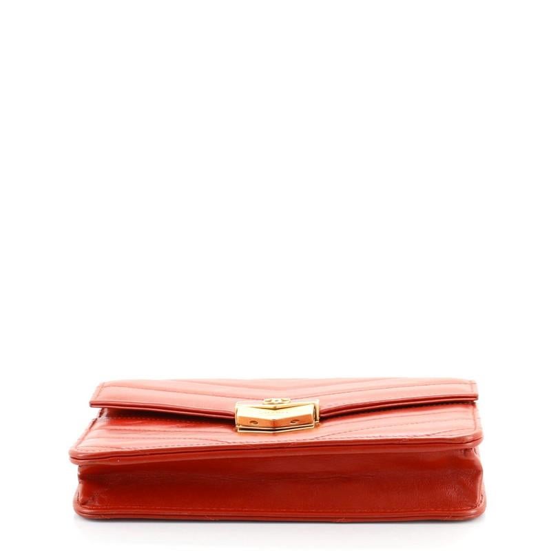 Red Chanel Medal Envelope Wallet on Chain Chevron Calfskin