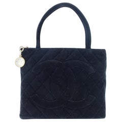 Chanel Medallion 220732 Black Quilted Velour Tote