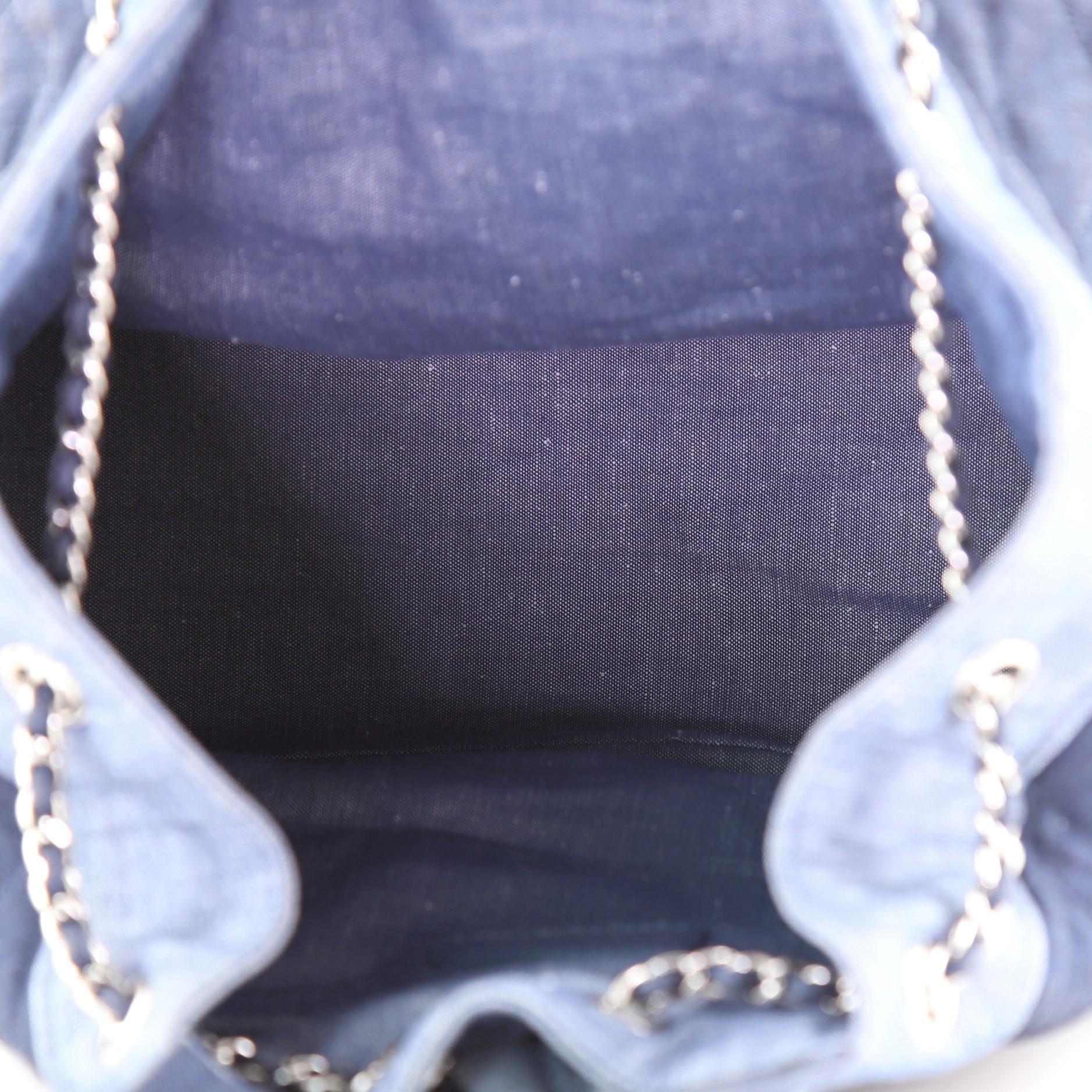 Women's or Men's Chanel Medallion Charm Backpack Quilted Denim