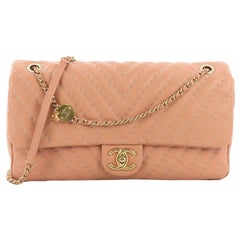 Chanel Medallion Charm Flap Bag Chevron Calfskin Jumbo