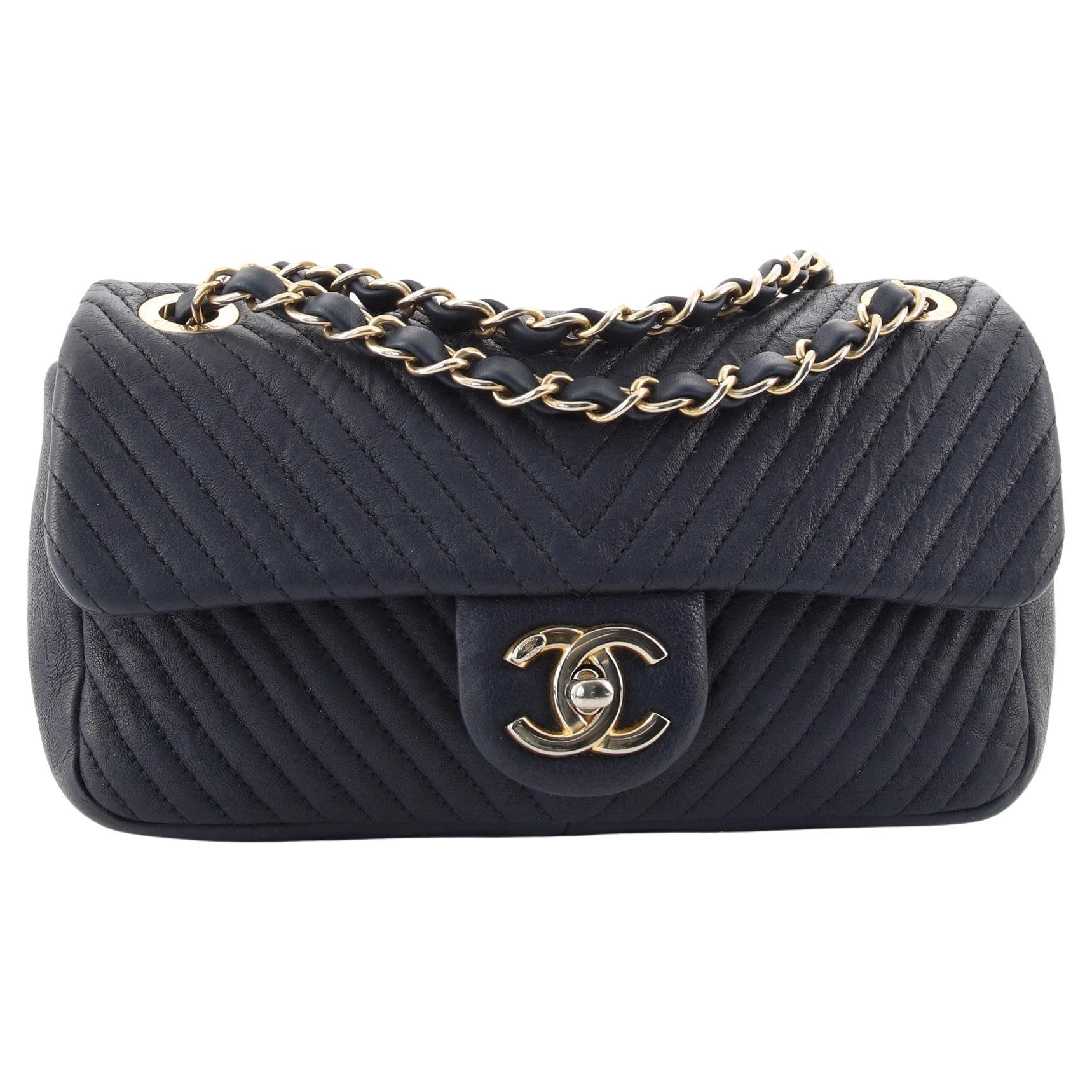 Chanel Medallion Charm Flap Bag Chevron Wrinkled Lambskin Small