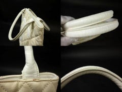 Chanel Médallion Quilted Fringe Tote 223626 Beige X White Leather Shoulder Bag