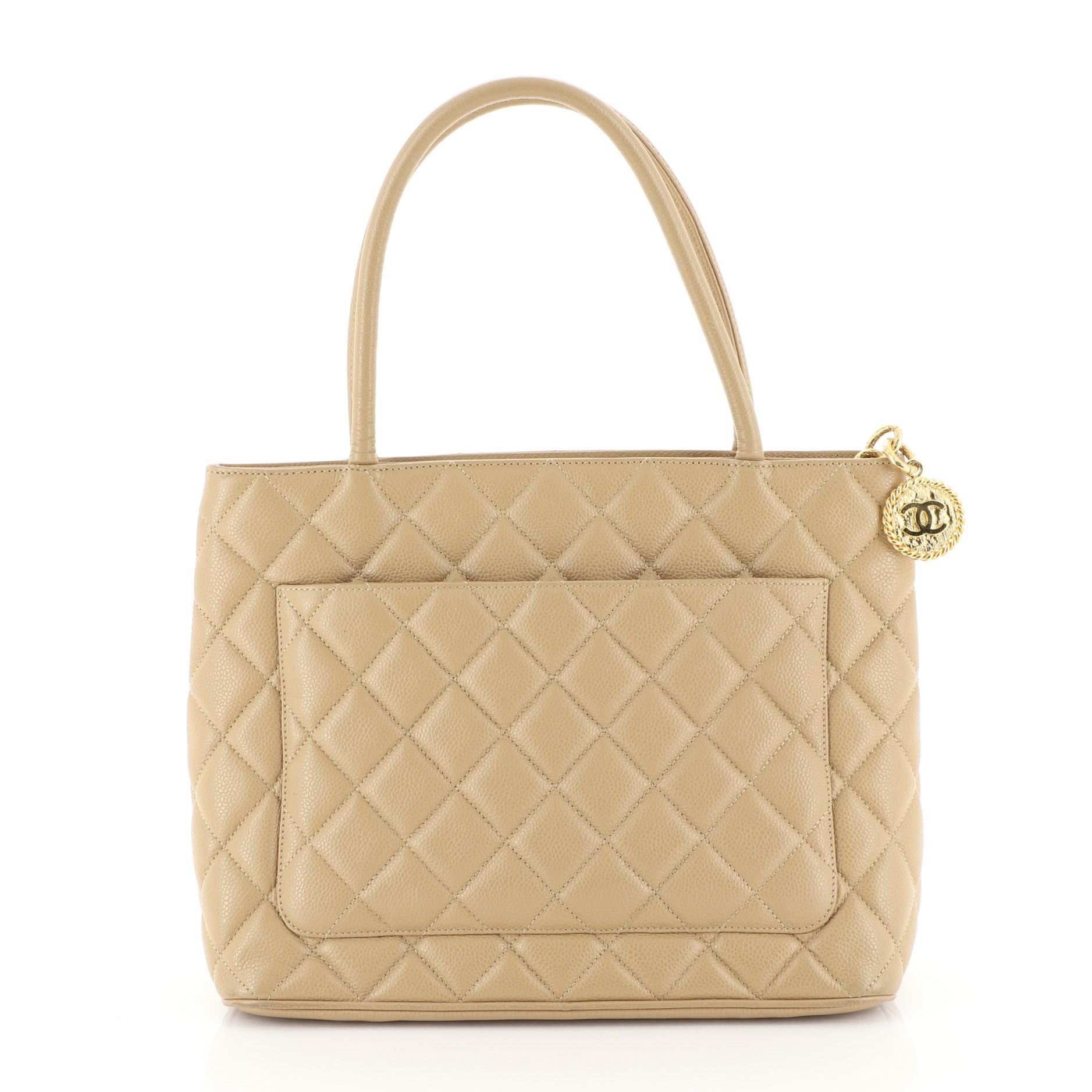 Beige Chanel Medallion Tote Quilted Caviar