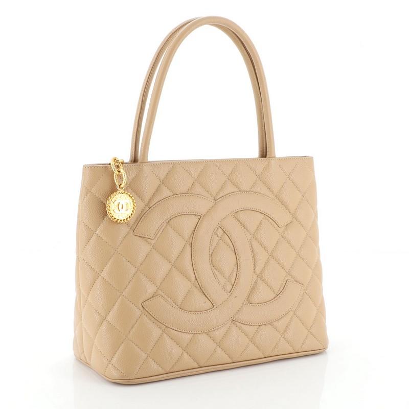 Beige Chanel Medallion Tote Quilted Caviar 