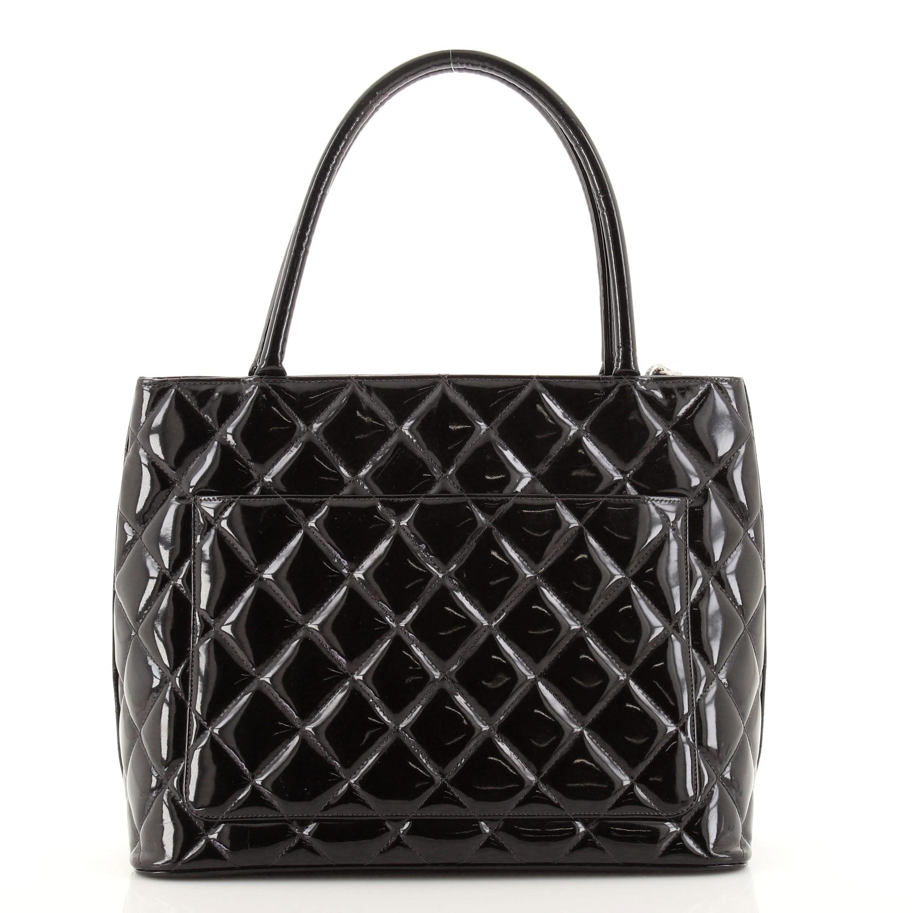 Black Chanel Medallion Tote Quilted Patent