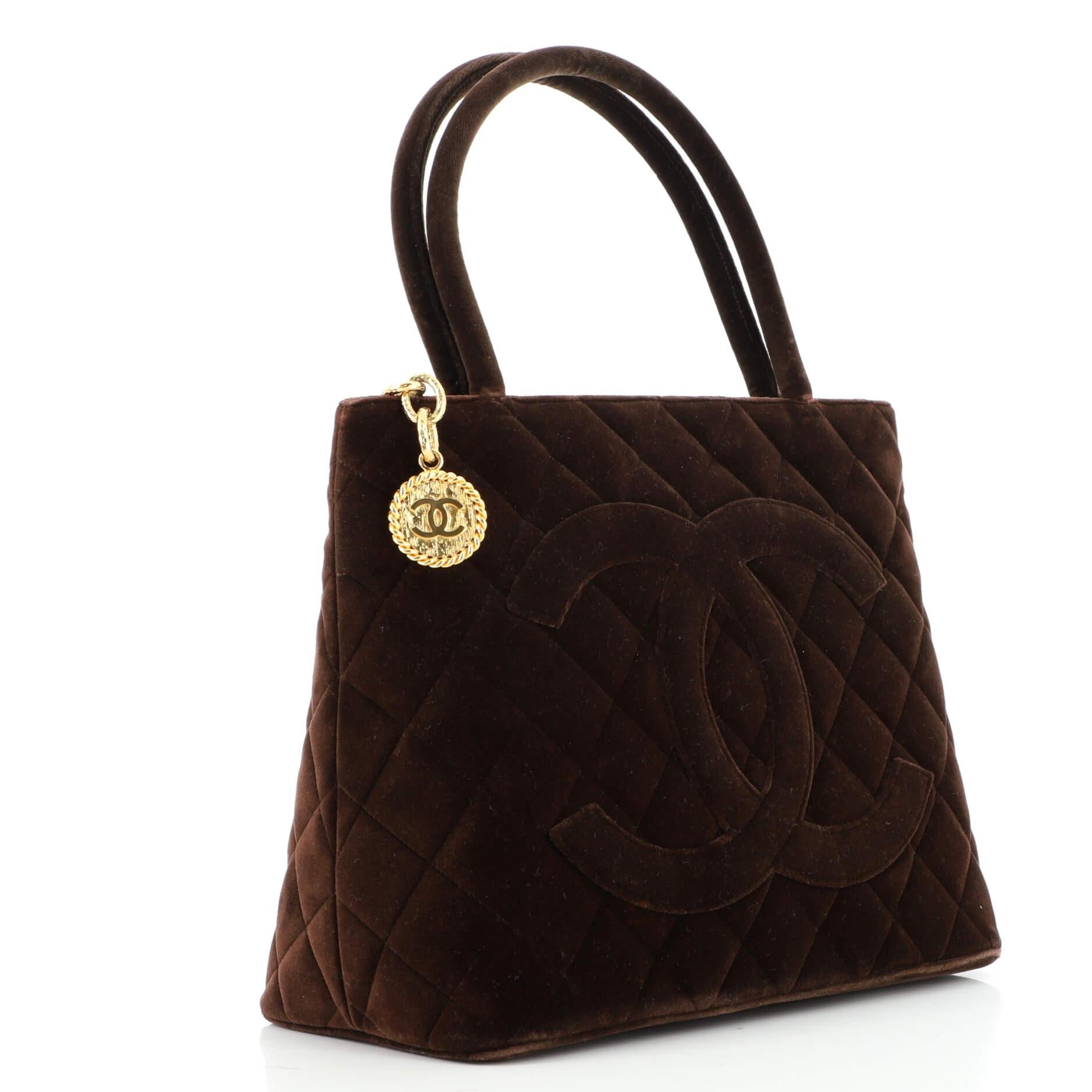 Black Chanel Medallion Tote Quilted Suede