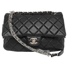 Chanel Medium Black Calfskin Leather Flap and Zipper Bag Silver Hardware, 2015