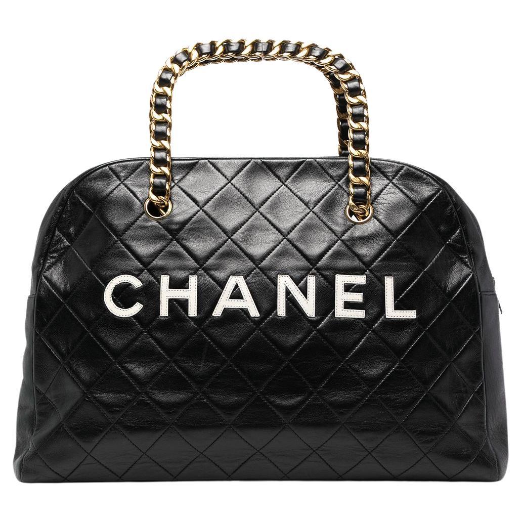 Chanel Medium Bowling Black Quilted Lambskin Leather Tote For Sale at ...