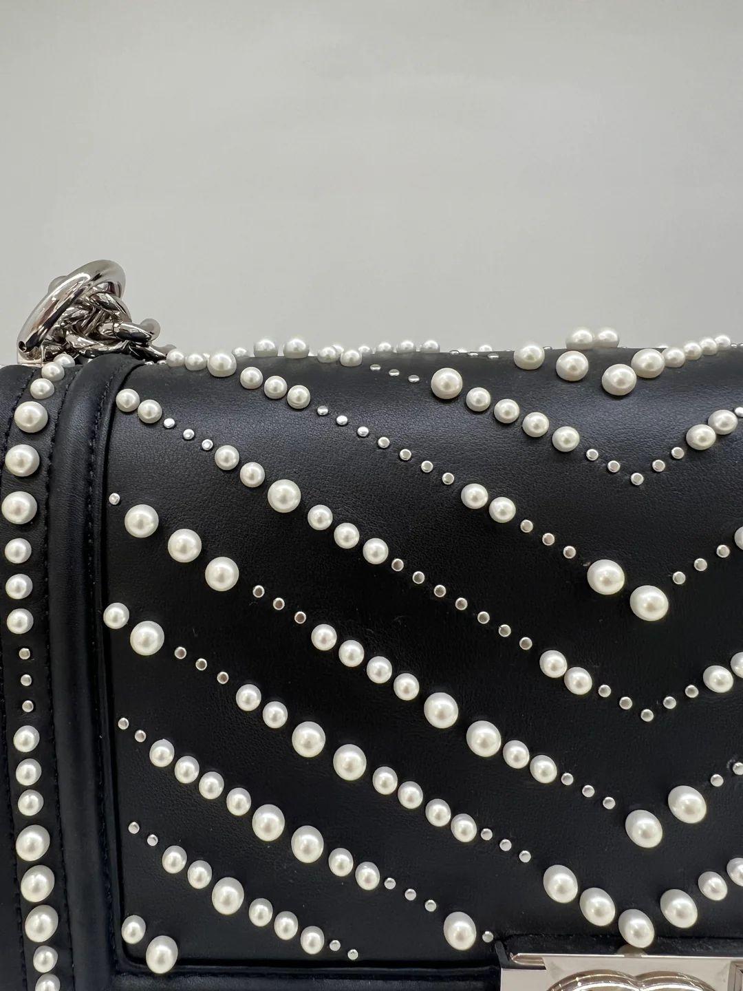 Chanel Medium Boy Bag - Black with Pearl Detail 3