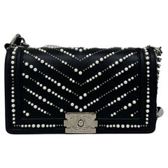 Chanel Medium Boy Bag - Black with Pearl Detail