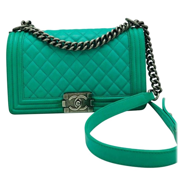 Chanel Medium Boy Bag Emerald Green For Sale at 1stDibs green