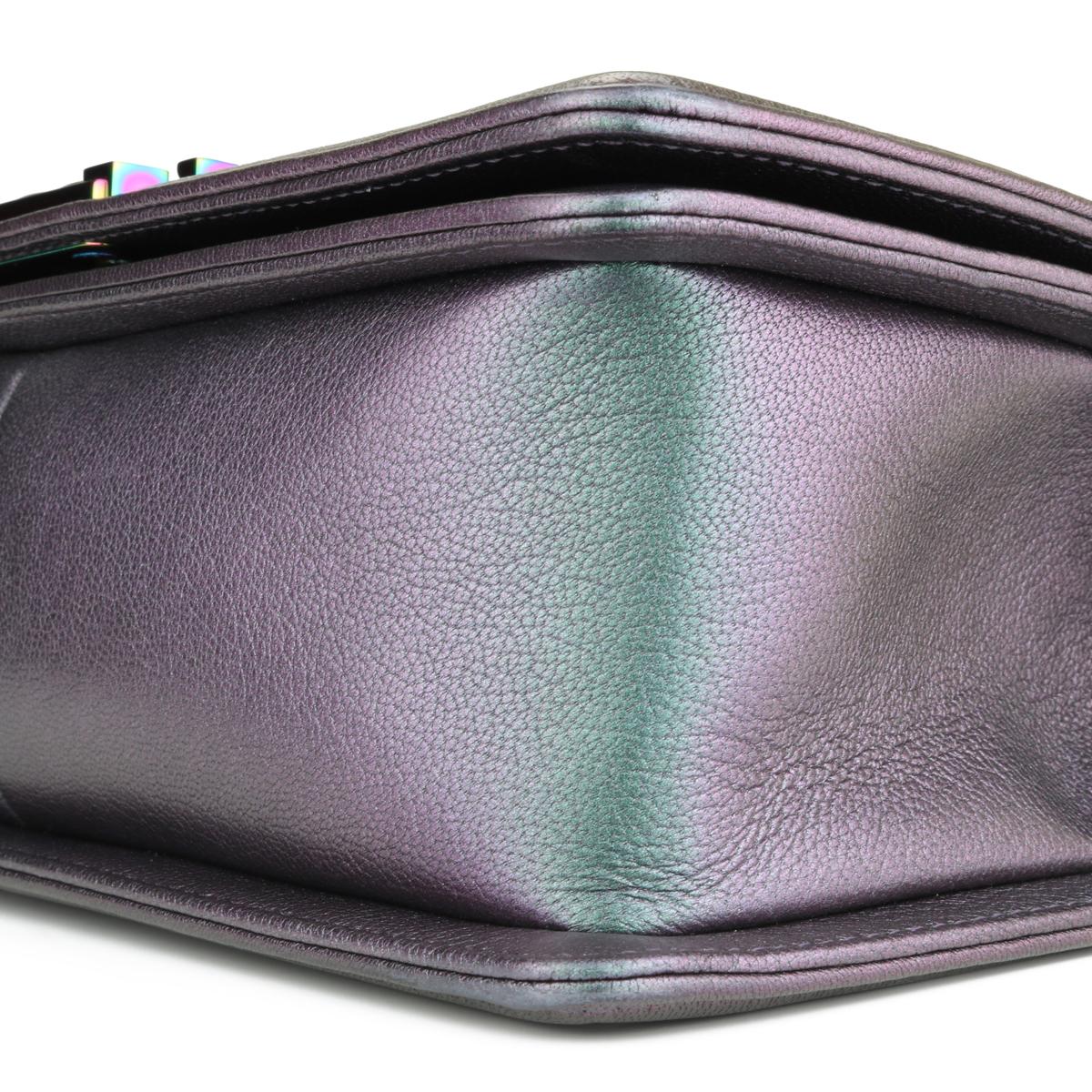 CHANEL Medium Boy Bag Iridescent Purple Goatskin with Rainbow Hardware 2016 2