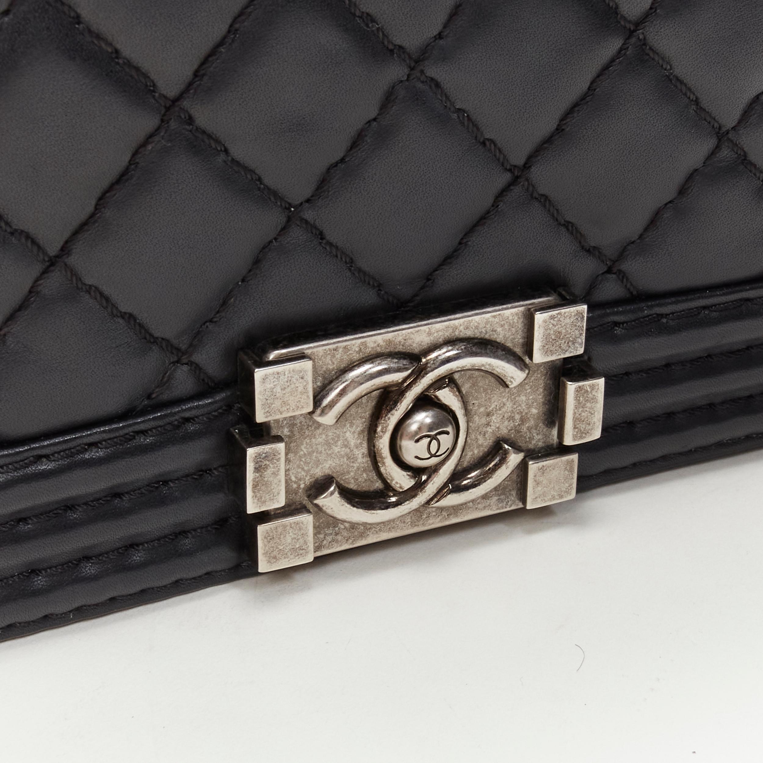 CHANEL Medium Boy black smooth calfskin leather antique silver crossbody bag 2