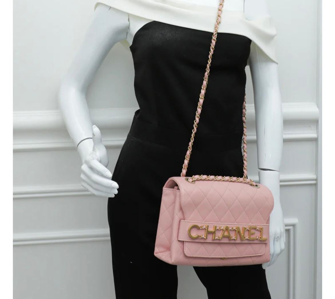 Chanel medium calfskin quilted enchained flap pink bag For Sale 9