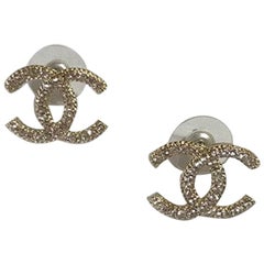 Chanel Medium CC Logo Gold-toned And Rhinestones Earrings 