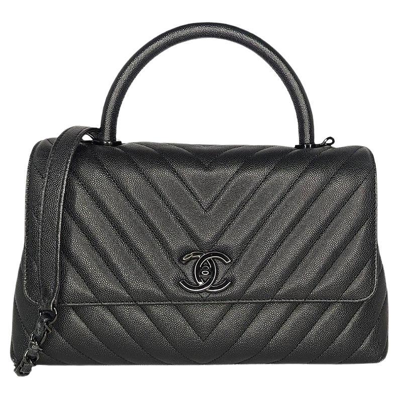 Chanel Medium Chevron So Black Coco Handle Bag For Sale
