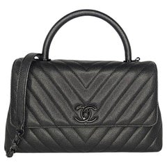 Chanel Medium Chevron So Schwarz Coco Henkeltasche