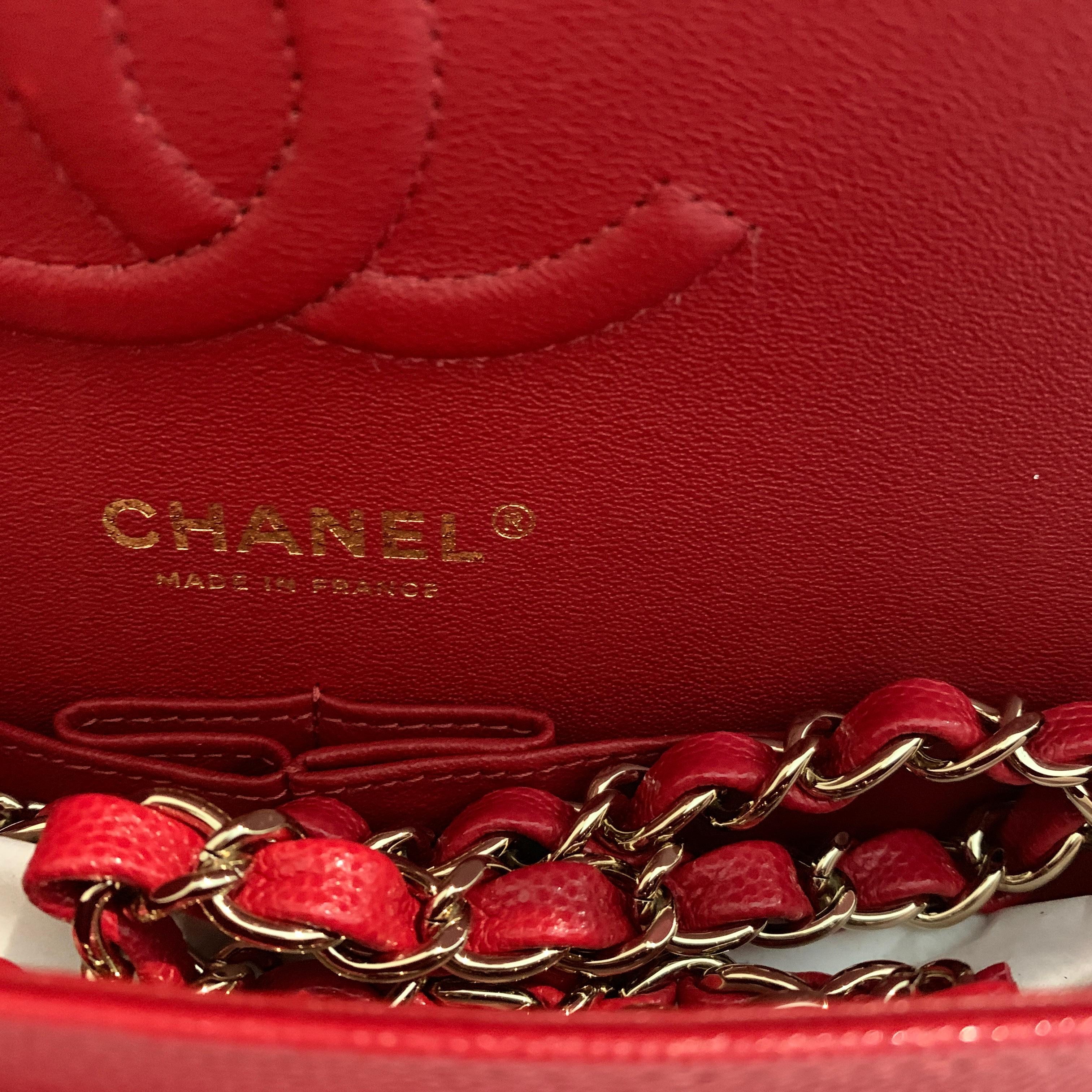 Chanel Medium Classic Caviar Double Flap Red Gold Hardware New 19B 3