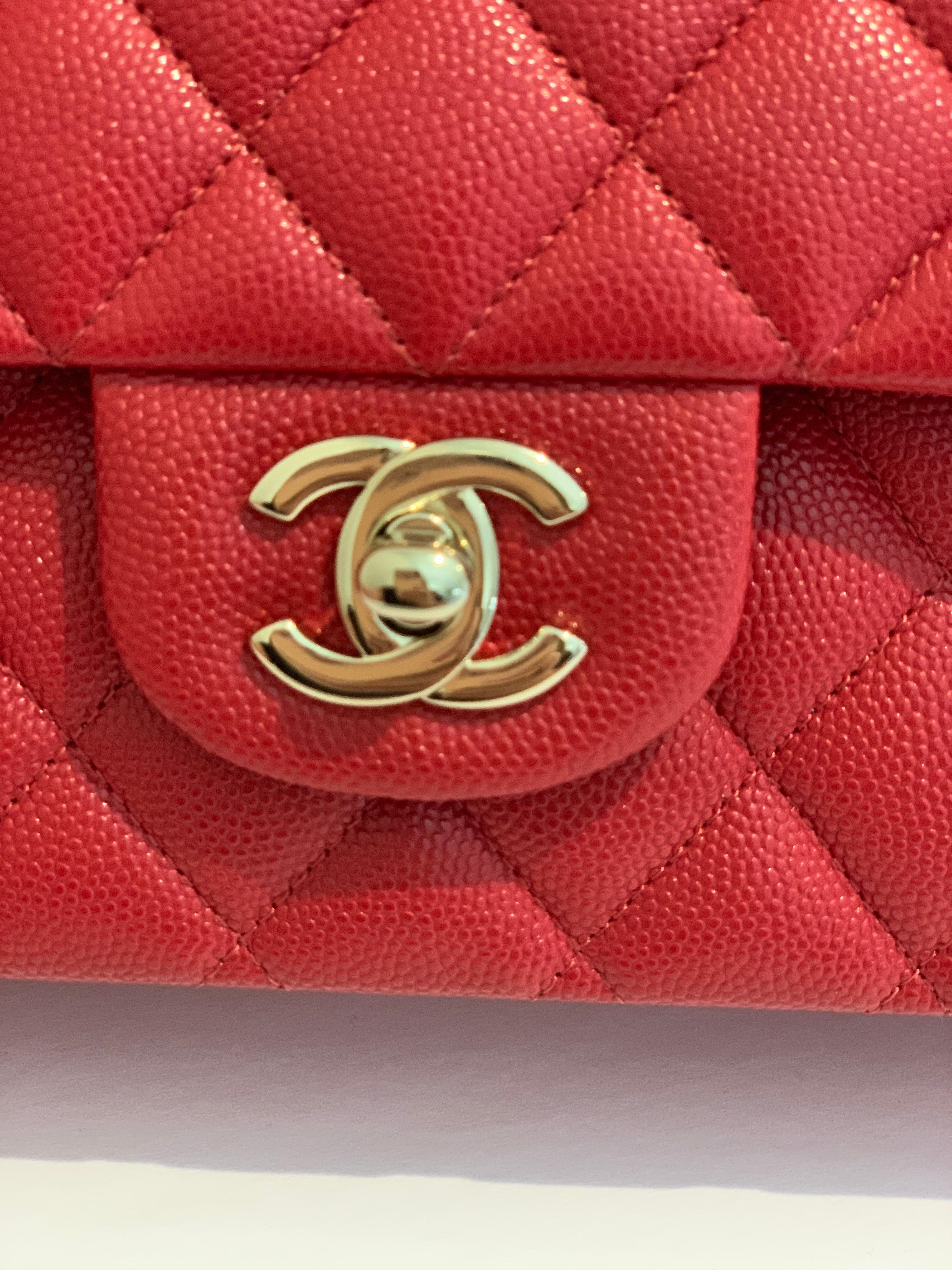 Chanel Medium Classic Caviar Double Flap Red Gold Hardware New 19B at ...