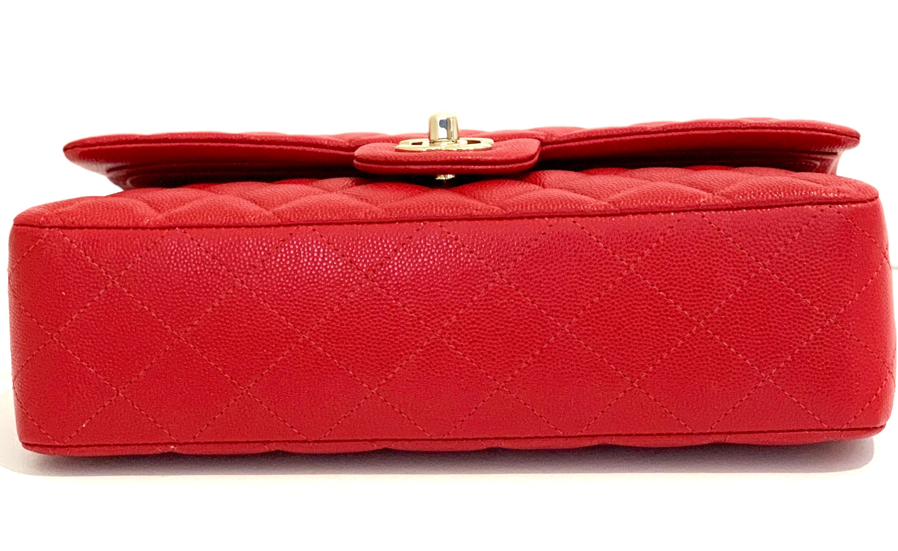 Chanel Medium Classic Caviar Double Flap Red Gold Hardware New 19B In New Condition In West Chester, PA