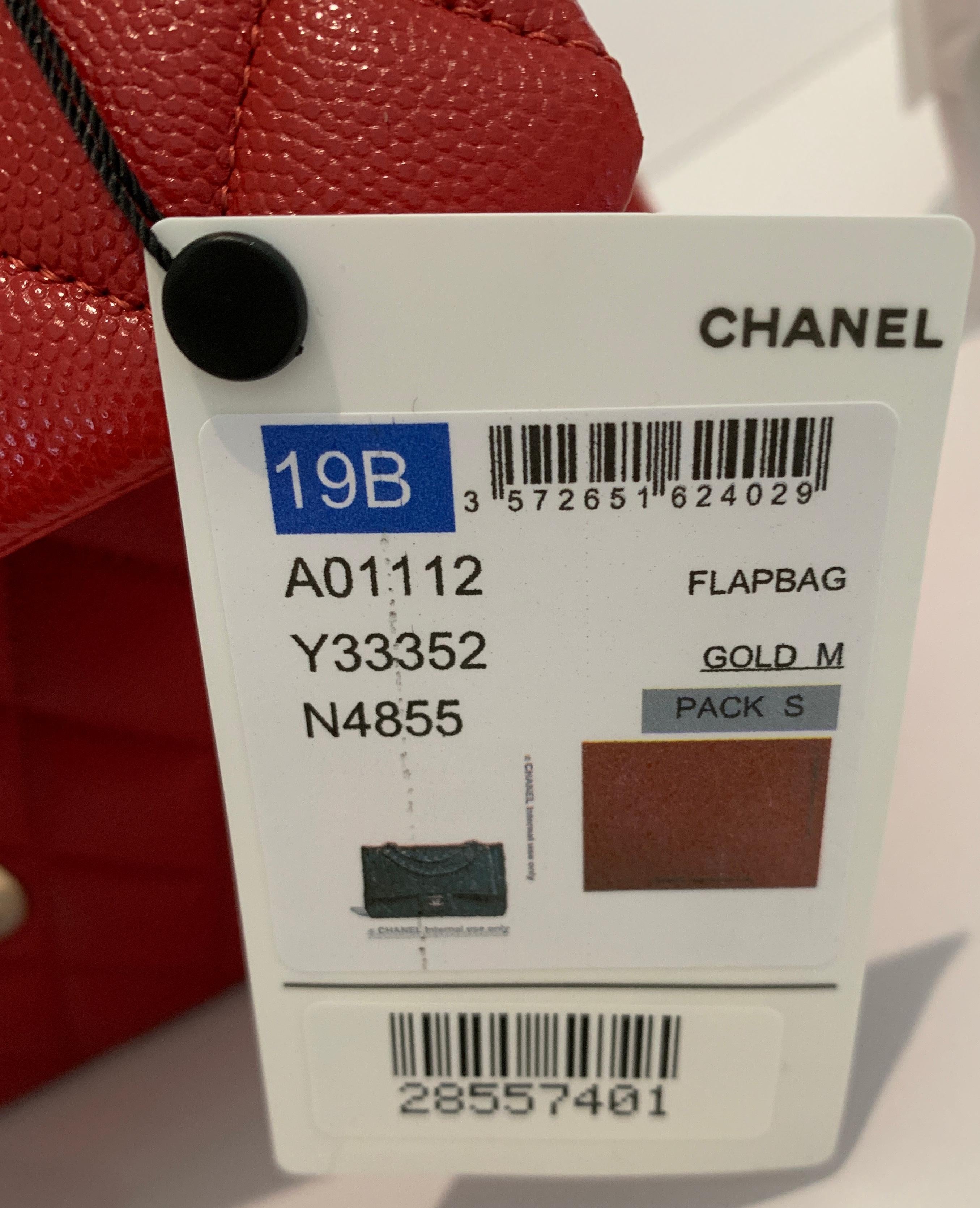 Women's or Men's Chanel Medium Classic Caviar Double Flap Red Gold Hardware New 19B