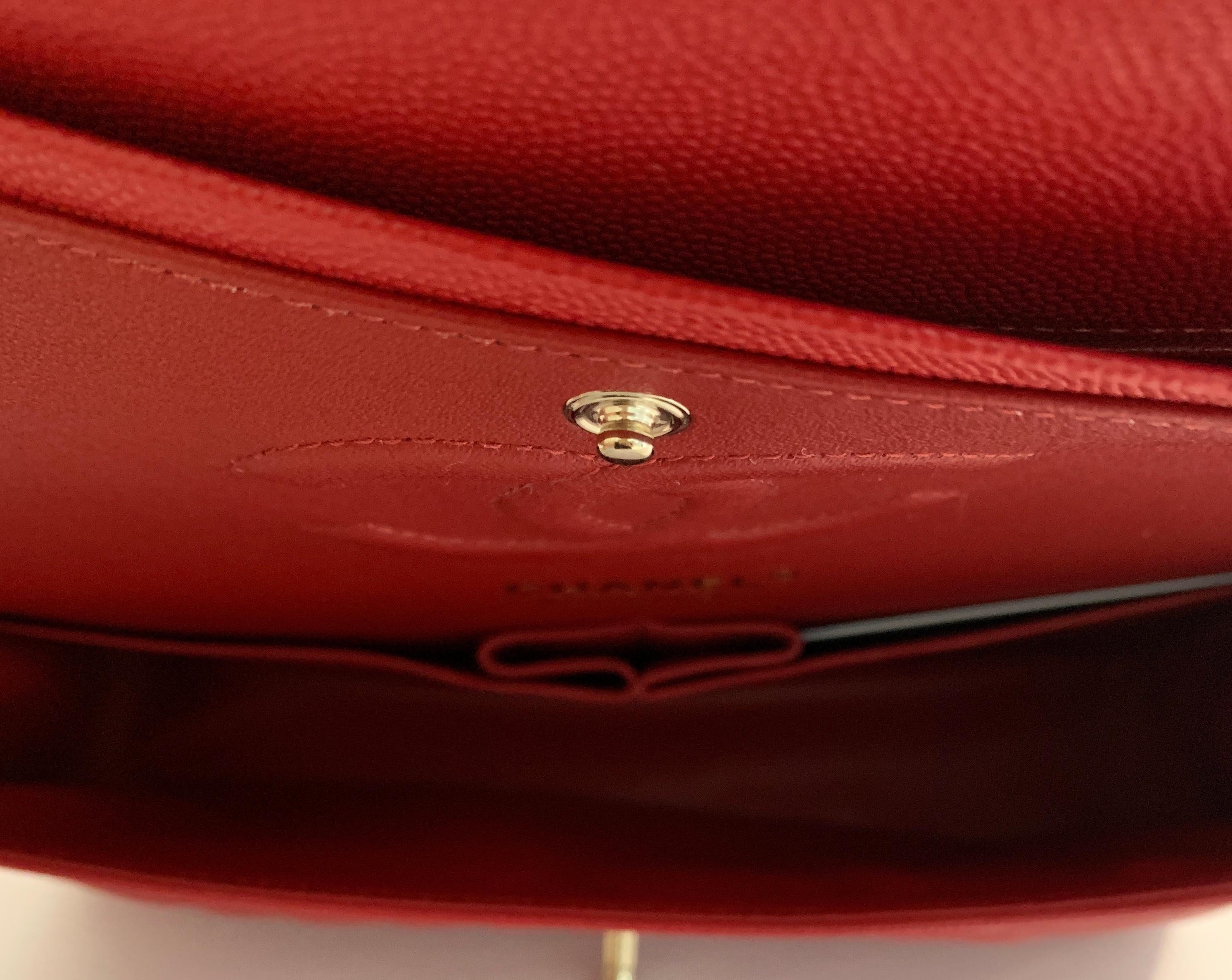 Chanel Medium Classic Caviar Double Flap Red Gold Hardware New 19B 1