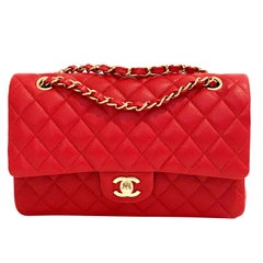 Chanel Medium Classic Caviar Double Flap Red Gold Hardware New 19B 