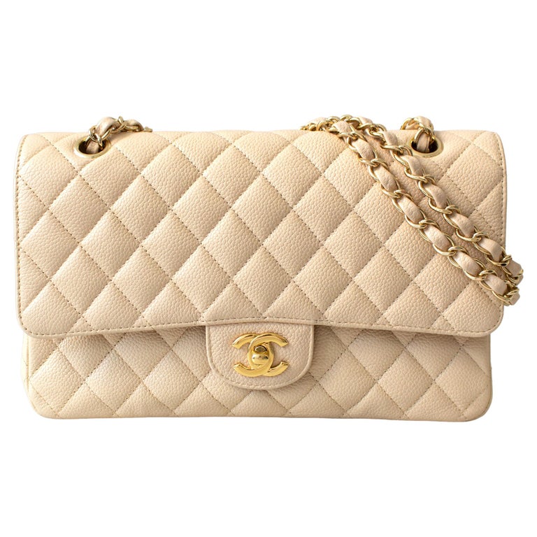 Chanel Beige Clair Caviar Medium Classic Double Flap Bag GHW