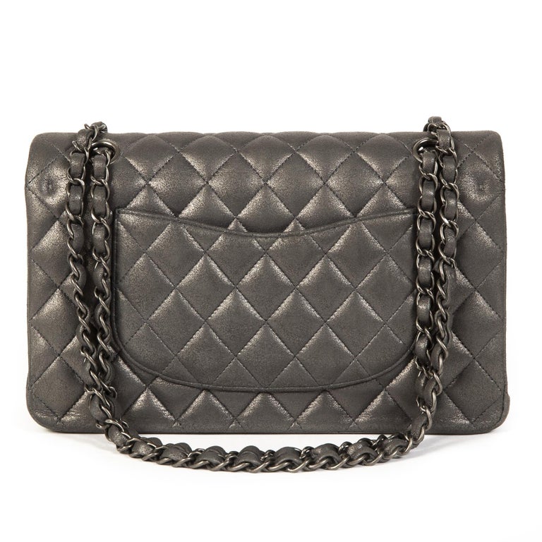 Chanel Medium Classic Flap Bag Metallic Silver at 1stDibs  metallic chanel  bag, chanel silver classic flap bag, chanel classic flap bag silver