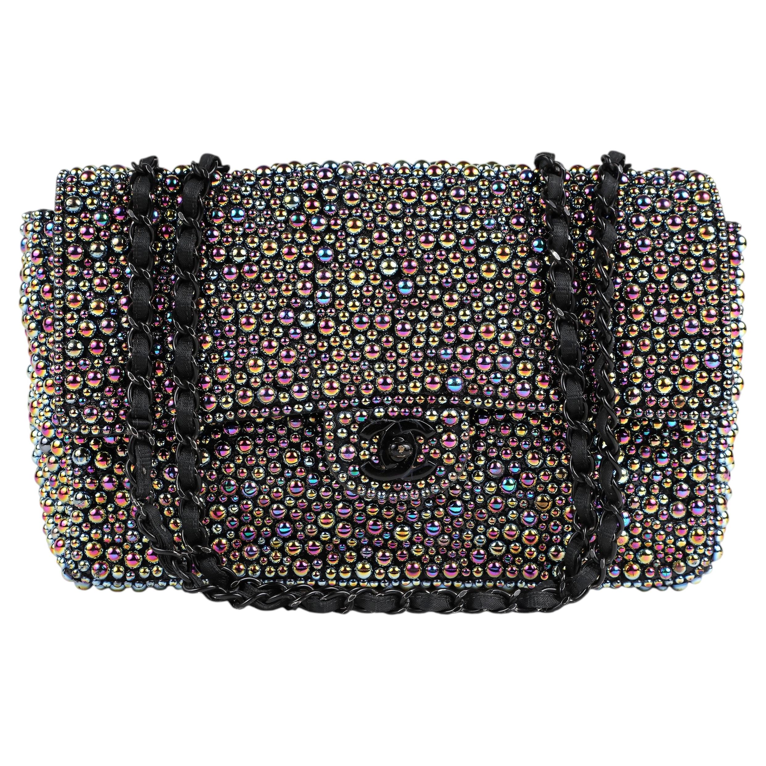 Chanel Medium Classic Single Flap Pearl-Embellished Bag with Black HW