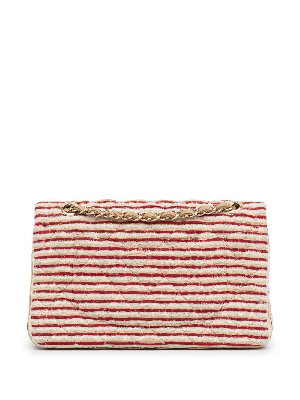 Chanel Medium Classic Vintage Striped Red and Beige Double Flap Bag  1