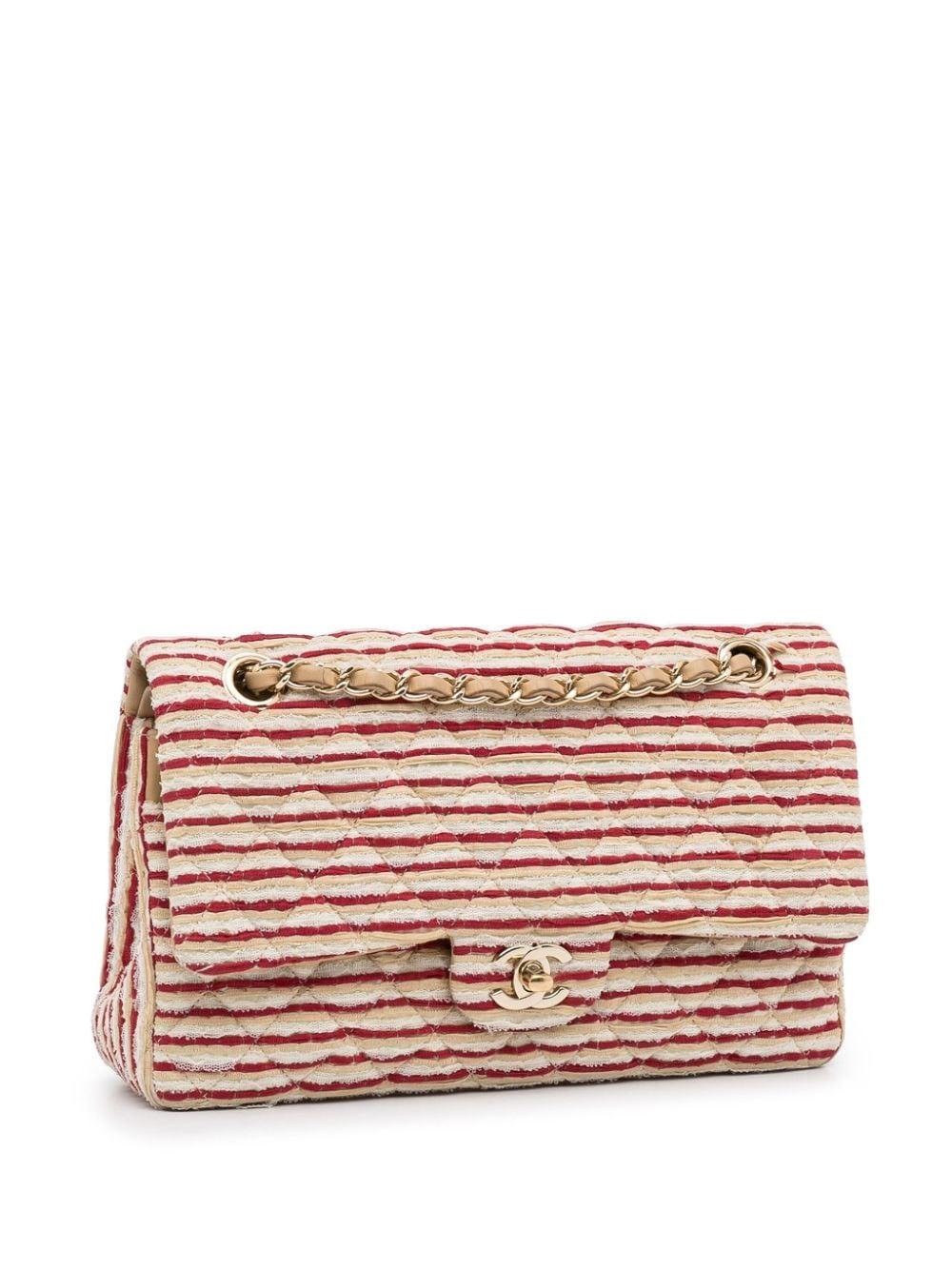 Women's Chanel Medium Classic Vintage Striped Red and Beige Double Flap Bag 