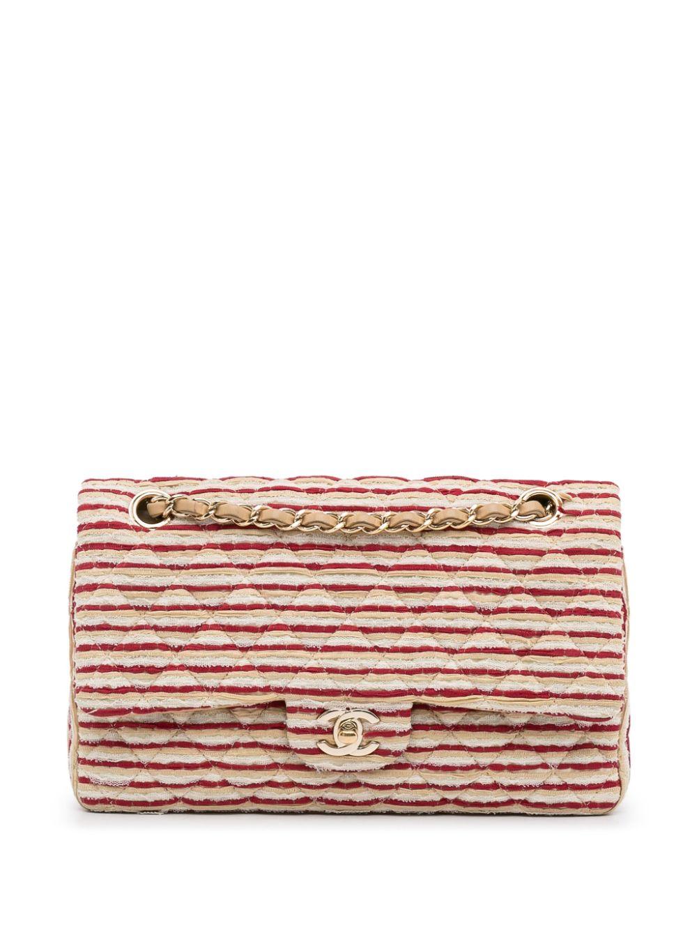 Chanel Medium Classic Vintage Striped Red and Beige Double Flap Bag  In Good Condition In Miami, FL