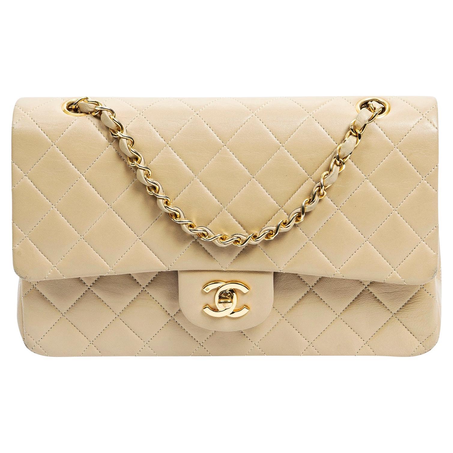 Chanel Medium Creme Lambskin Double Flap Bag For Sale at 1stDibs