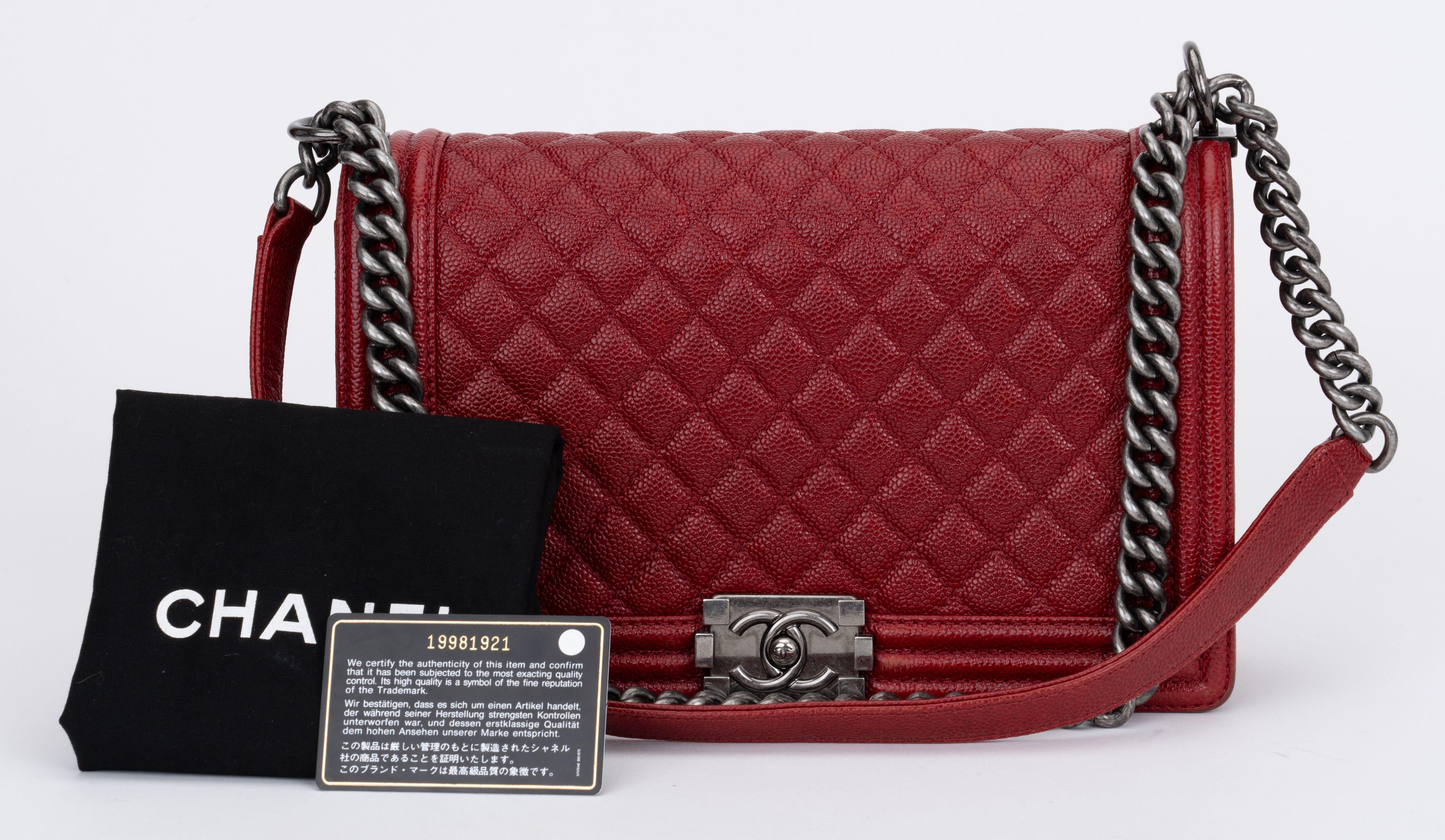 Chanel Medium Dark Red Caviar Boy Bag For Sale 6