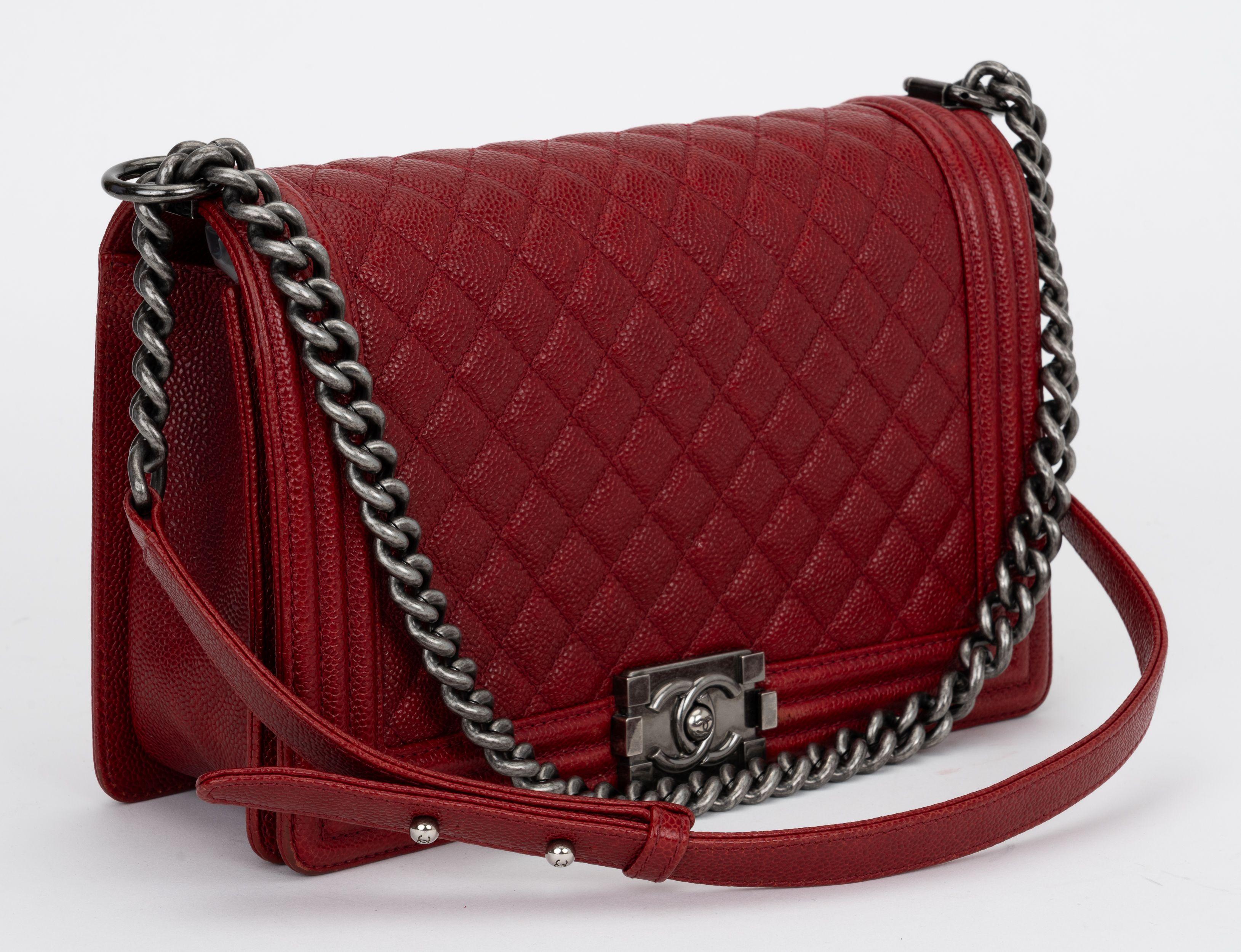 Chanel Medium Dark Red Caviar Boy Bag For Sale 1