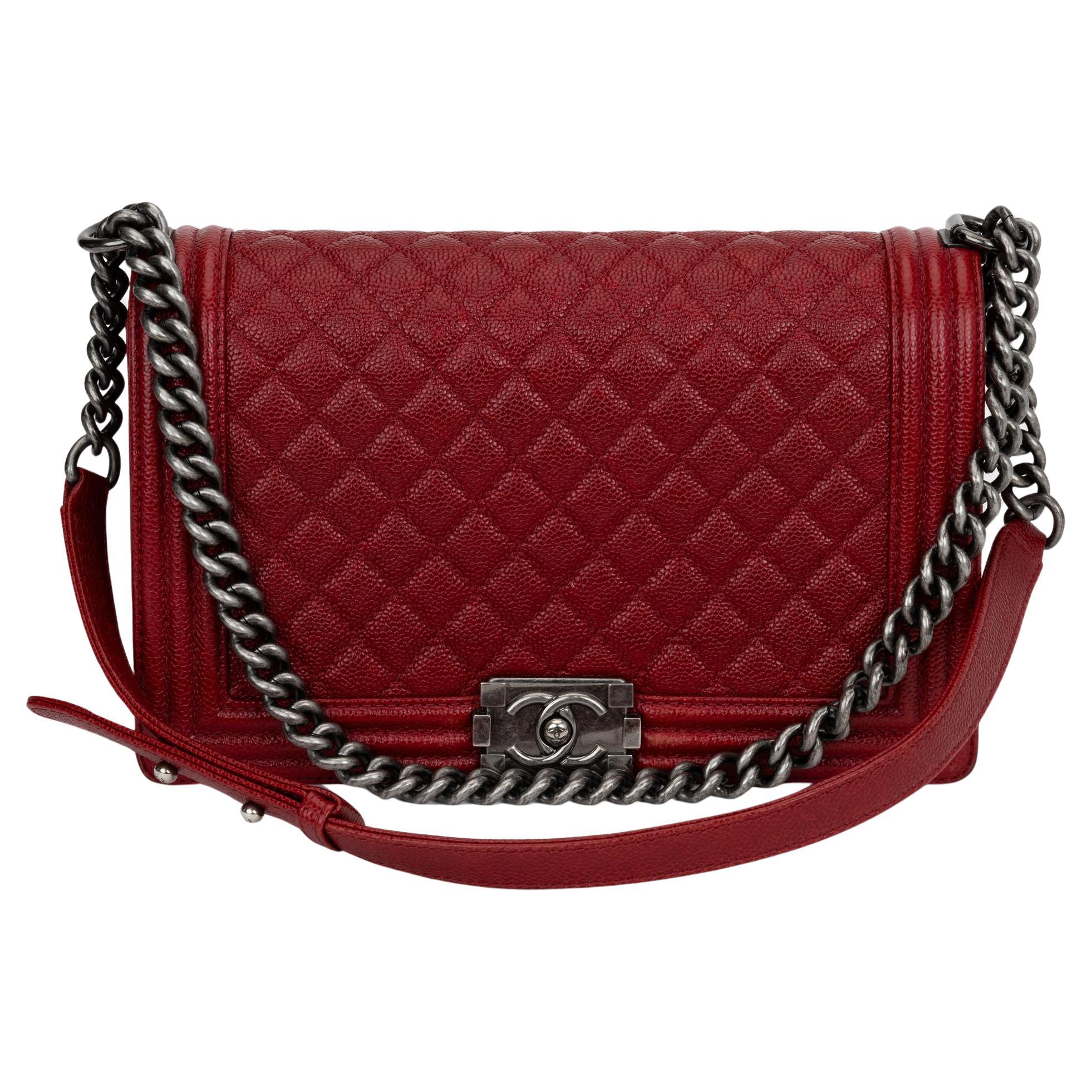 Chanel Medium Dark Red Caviar Boy Bag For Sale