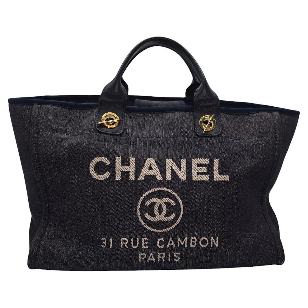 Chanel Tote Deauville Vaquero Oscuro Lavado Mediano en venta