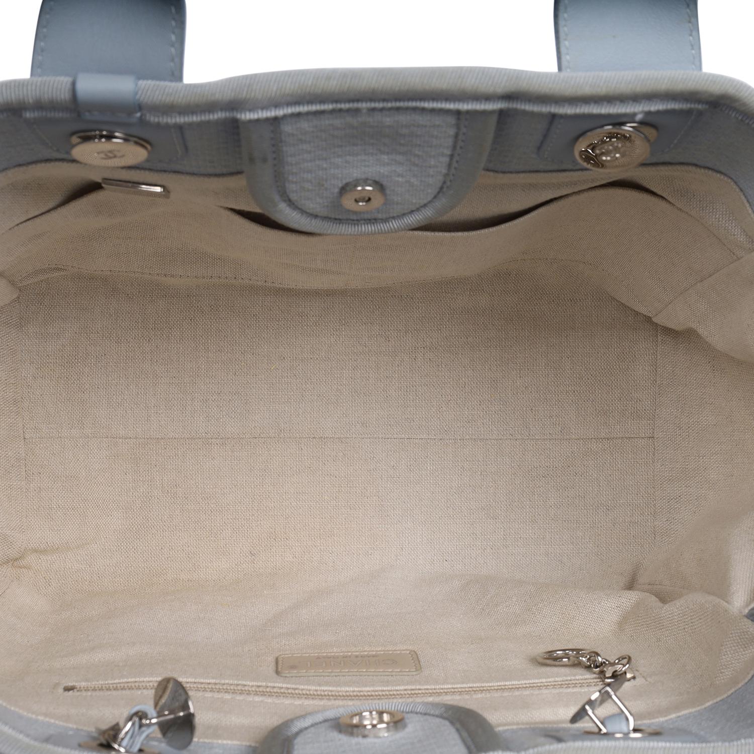 Chanel Medium Deauville Shoulder Bag Tote Baby Blue For Sale 5