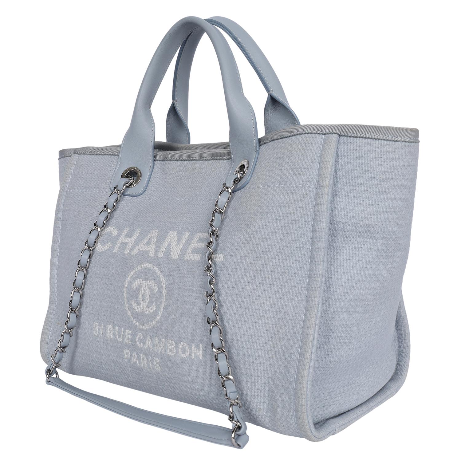 Women's or Men's Chanel Medium Deauville Shoulder Bag Tote Baby Blue For Sale