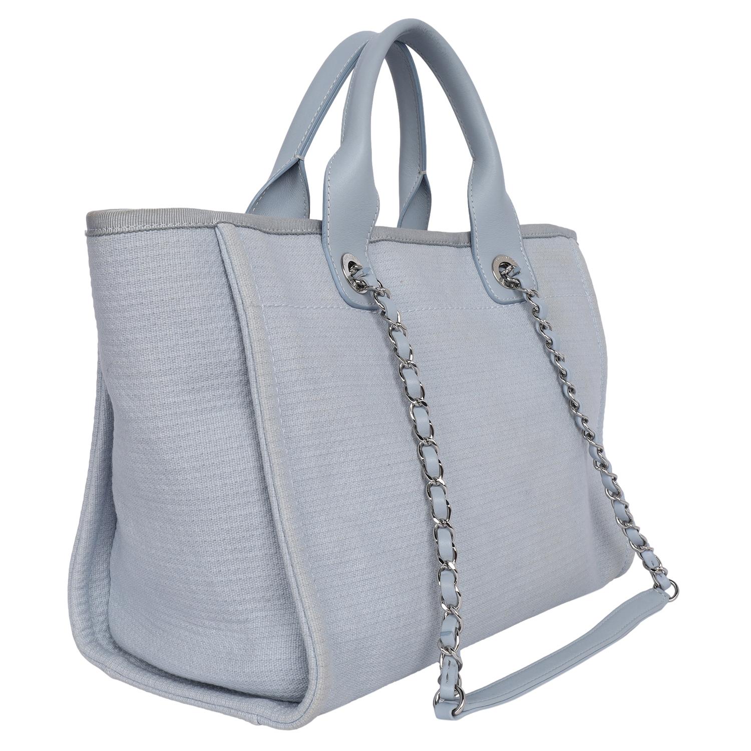 Chanel Medium Deauville Shoulder Bag Tote Baby Blue For Sale 2