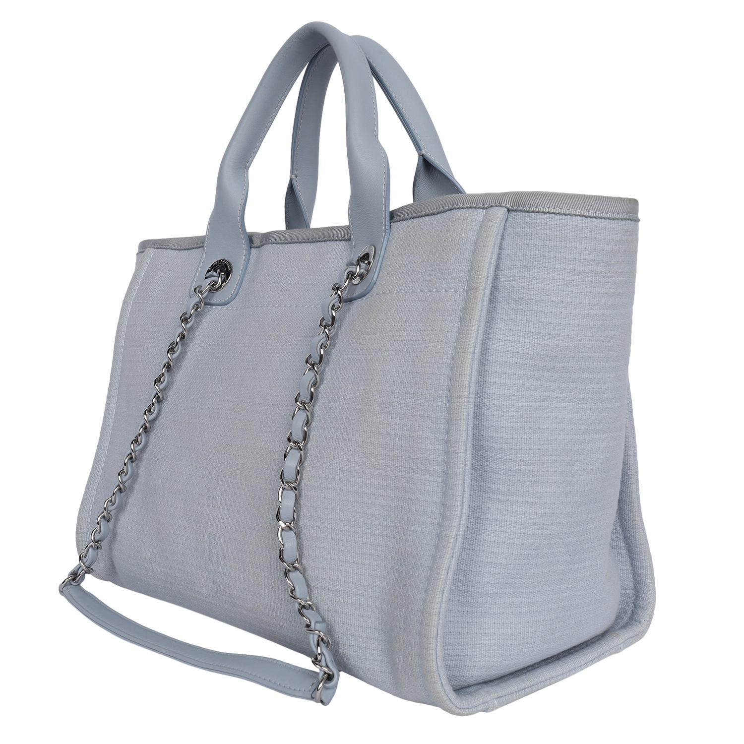 Chanel Medium Deauville Shoulder Bag Tote Baby Blue For Sale 3