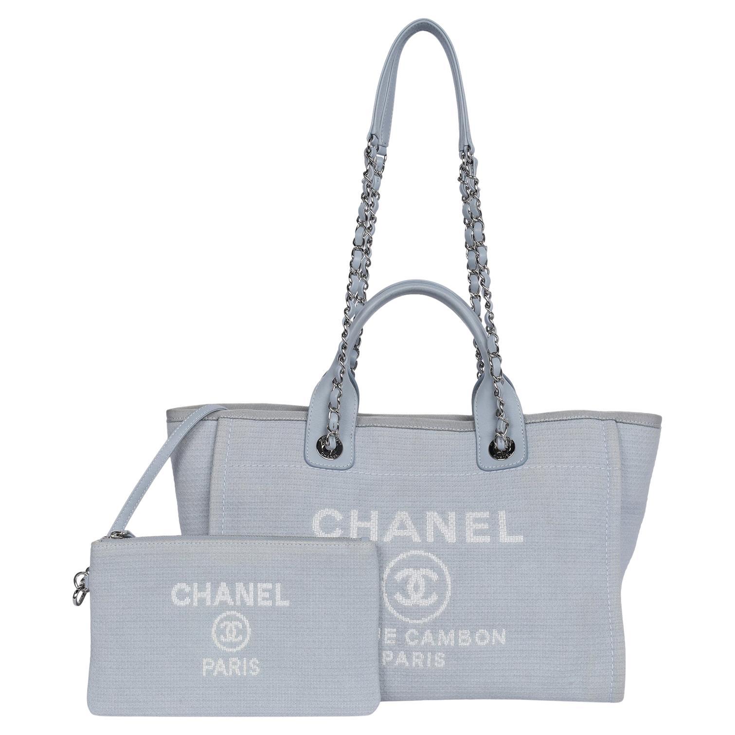 Chanel Medium Deauville Shoulder Bag Tote Baby Blue For Sale