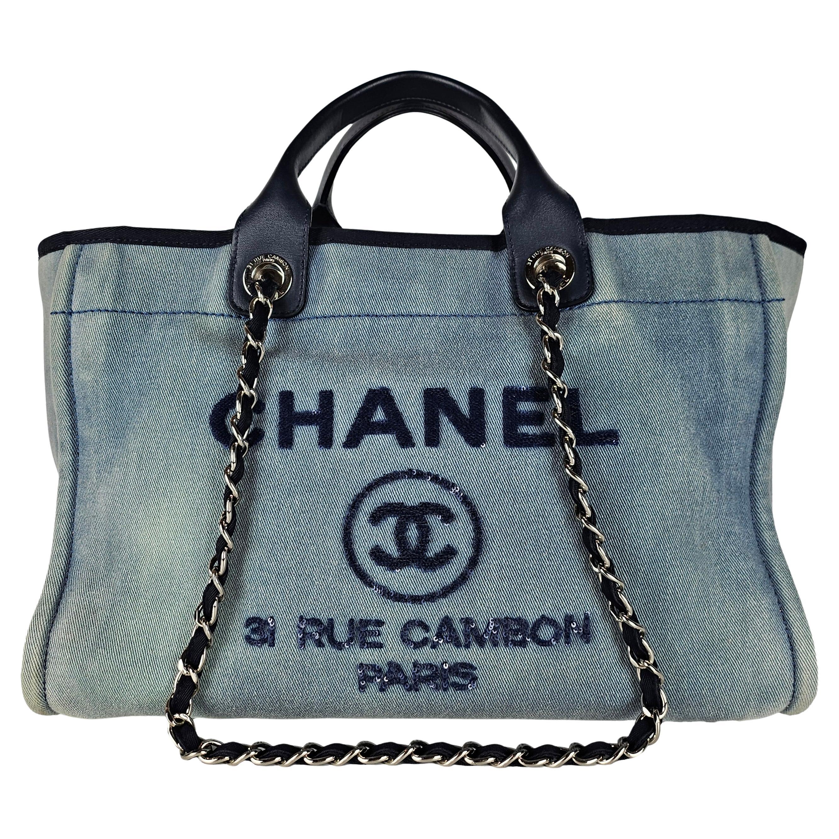 Chanel Medium Denim Sequin Deauville Tote Blue